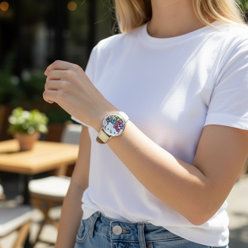 Hello Kitty Sanrio Watch Cream NIB Glitter Strap Multi Bows Y2K Style Nostalgia